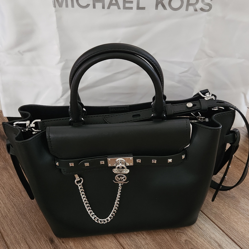 Michael Kors Black Satchel with Silver Chain Detail